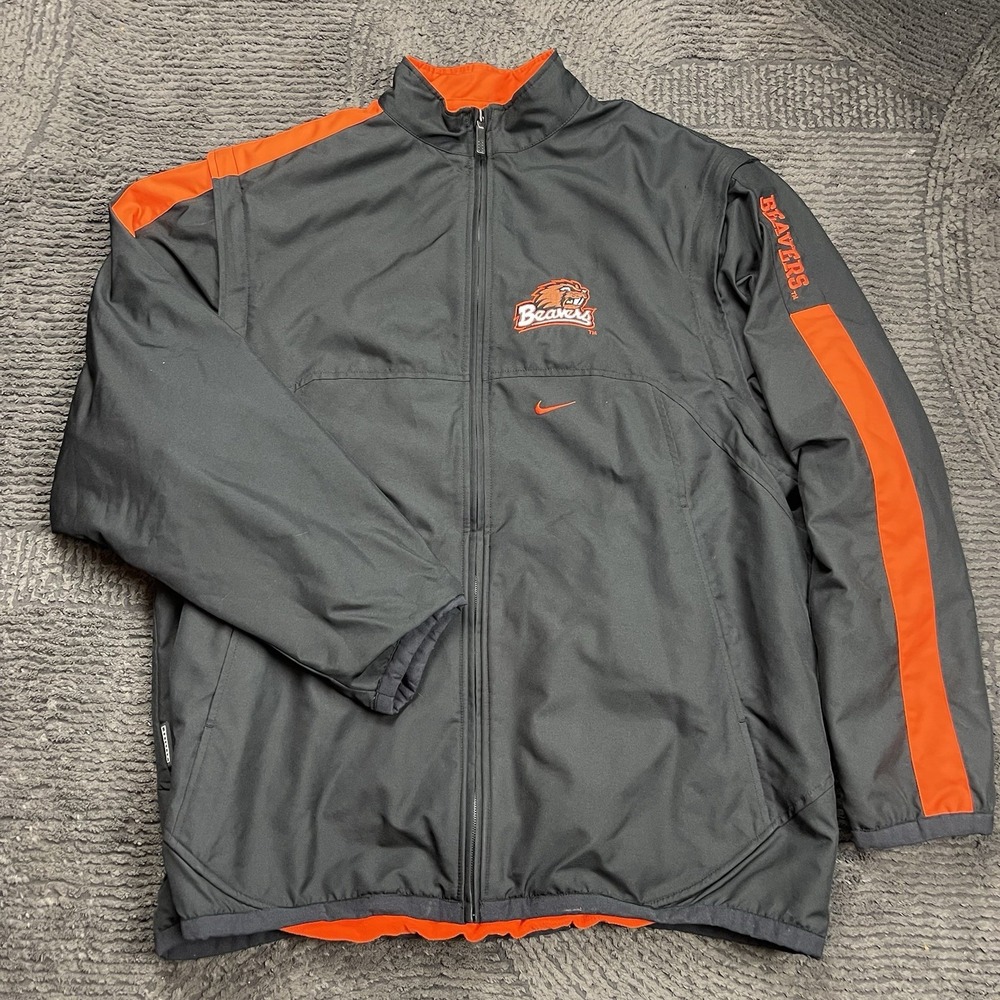 Nike Team Oregon State Beavers Men's Jacket L Black Orange Full Zip Fleece Lined